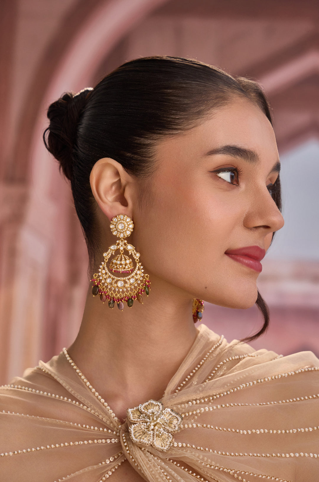Madia Multicolored Polki Chandbali Earrings