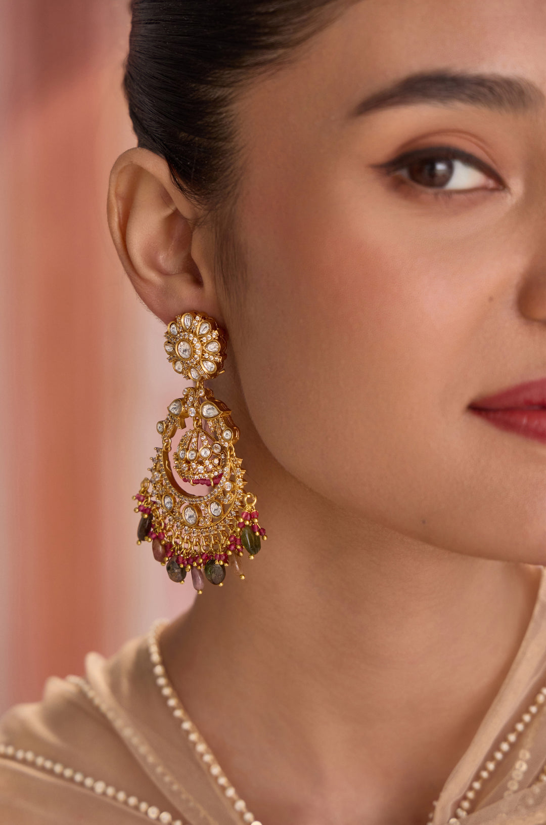 Madia Multicolored Polki Chandbali Earrings