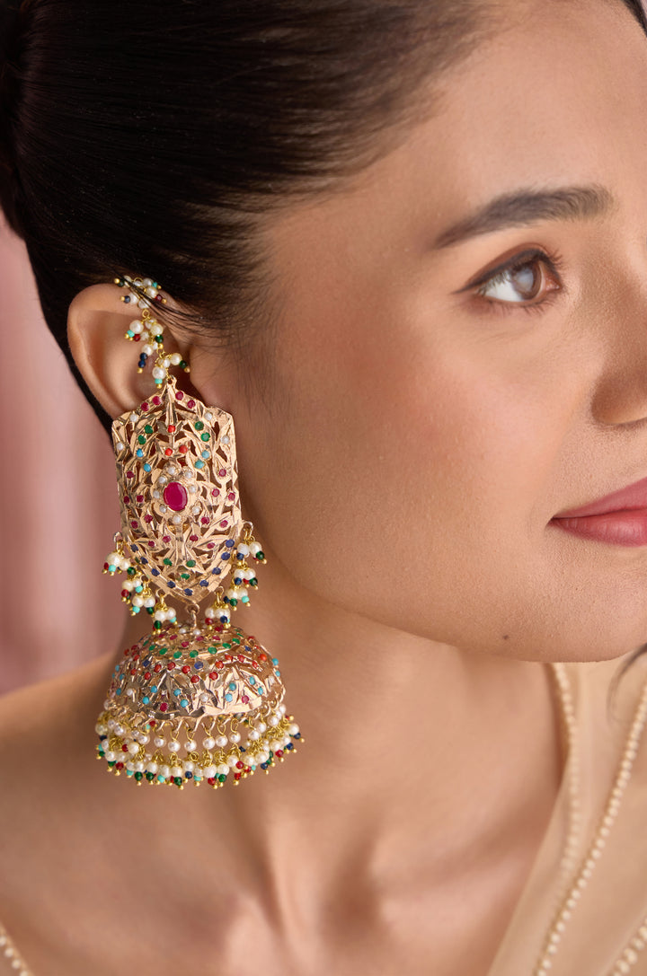 Bhini Multicolored Jadau Jhumka Earrings