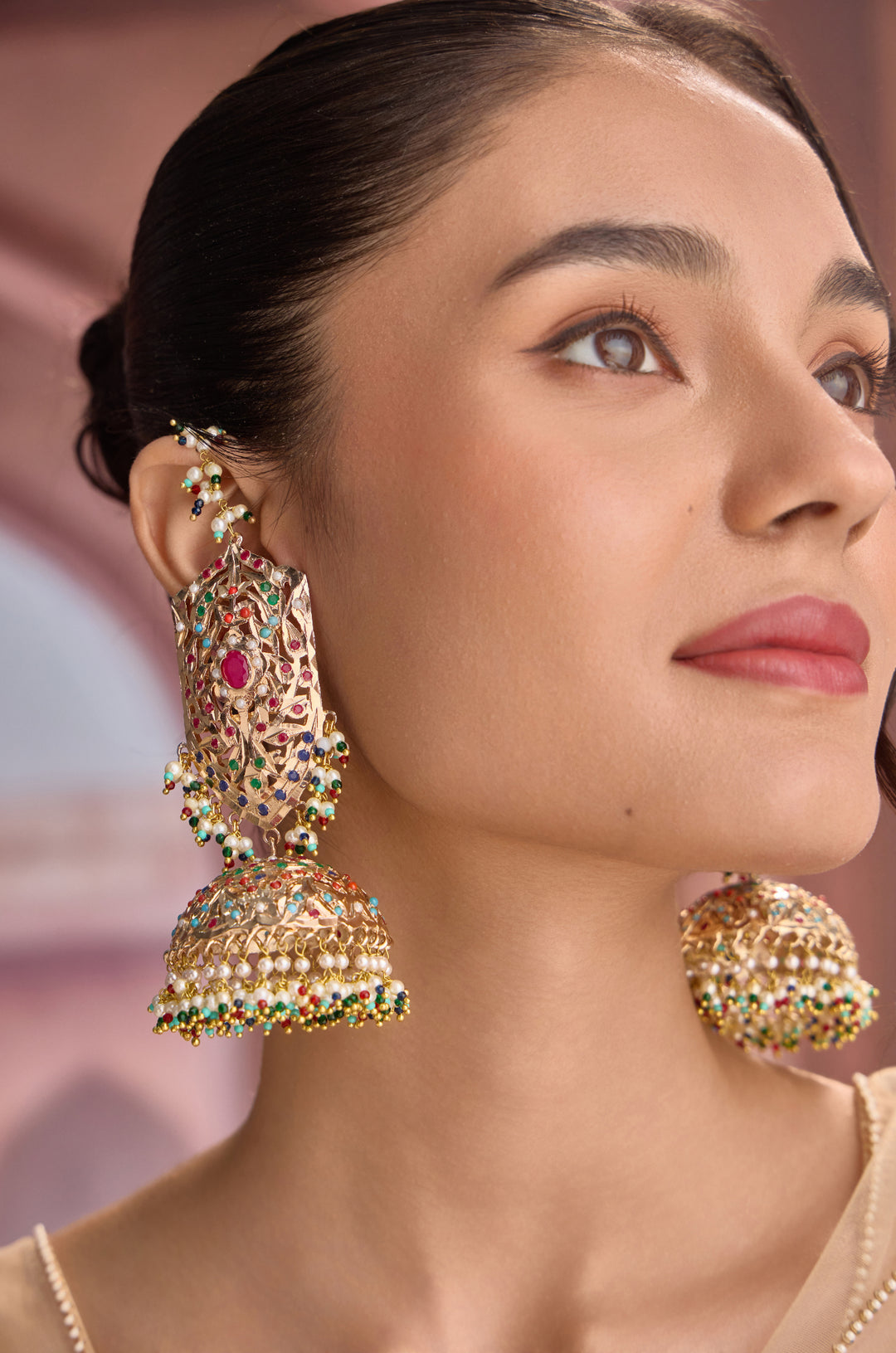 Bhini Multicolored Jadau Jhumka Earrings
