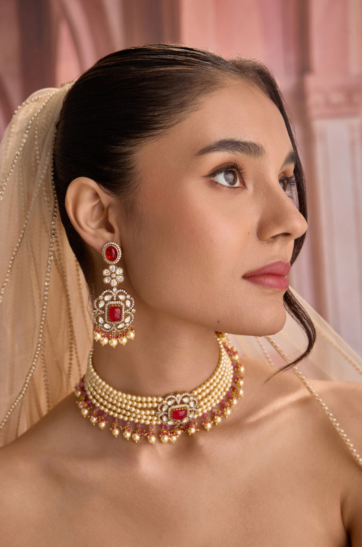 Roza Pink Polki Necklace Set