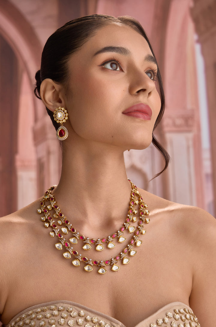 Rudrika Pink Polki Necklace Set