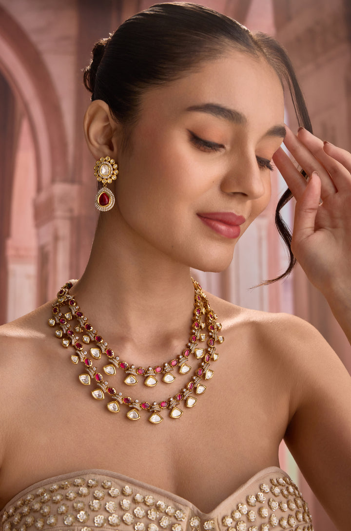 Rudrika Pink Polki Necklace Set