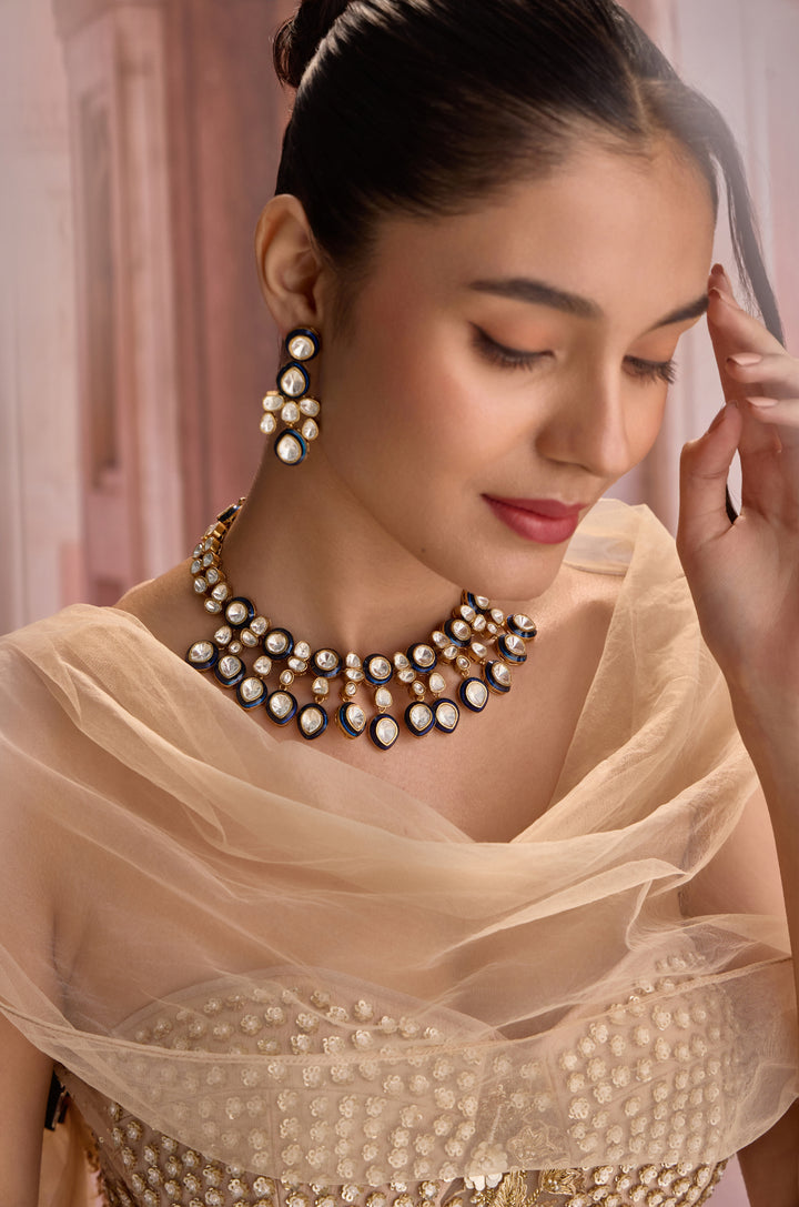 Rumi Blue Polki Necklace Set