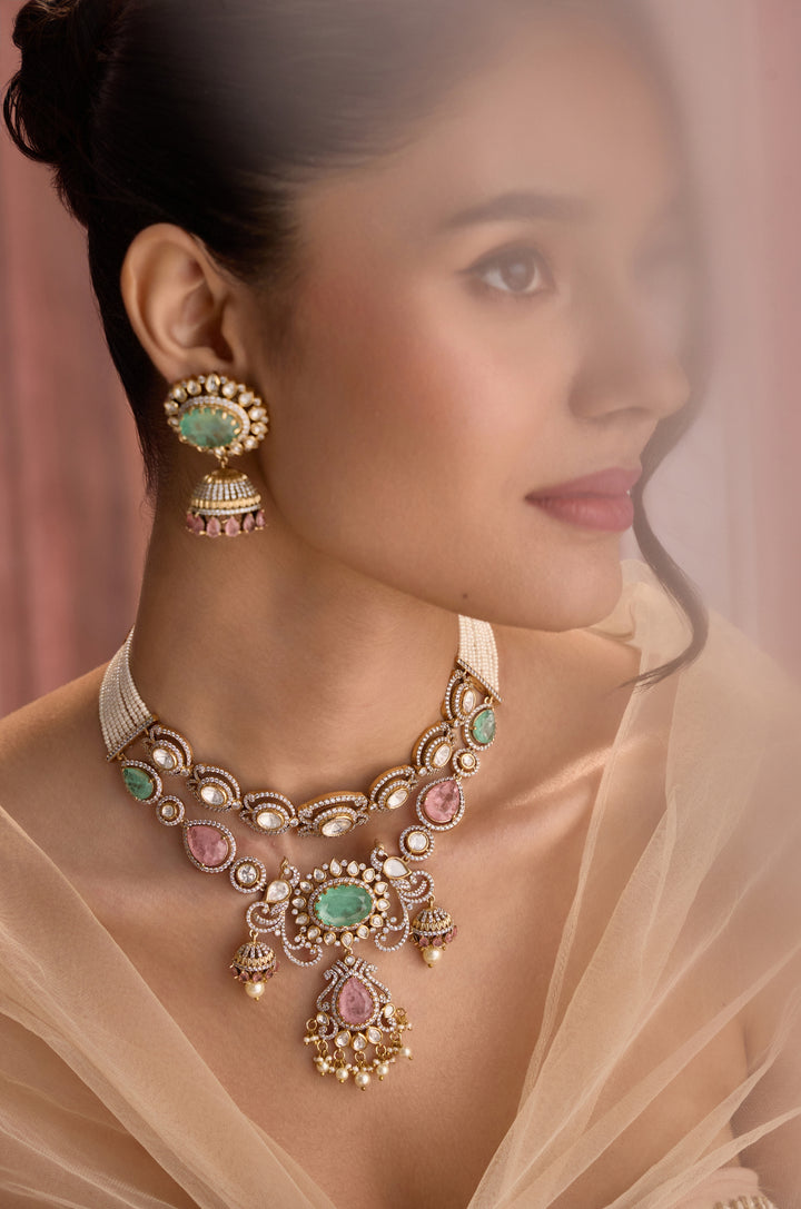 Asfira Mint Polki Necklace Set
