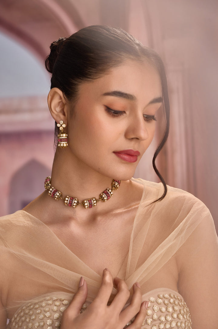 Ajesha Pink Polki Necklace Set