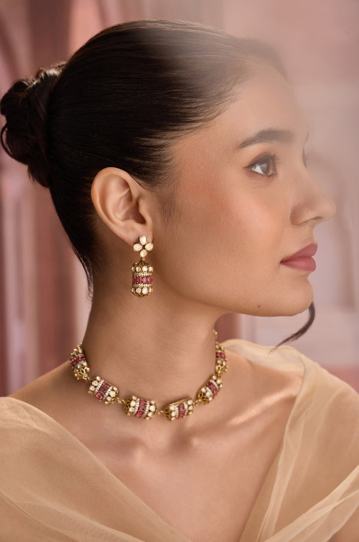 Ajesha Pink Polki Necklace Set
