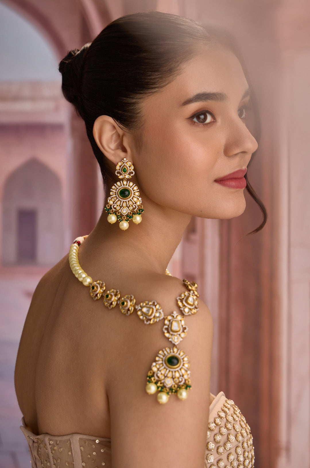 Viha Green Polki Necklace Set
