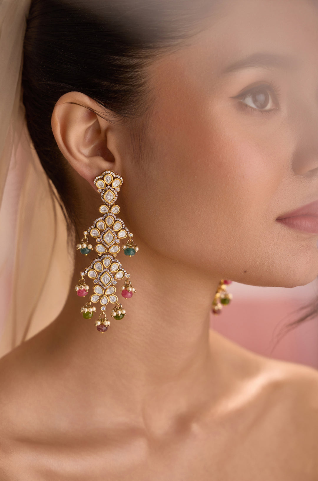 Emal Multicolored Polki Earrings
