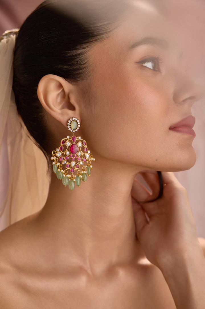 Alaiza Red Kundan Earrings