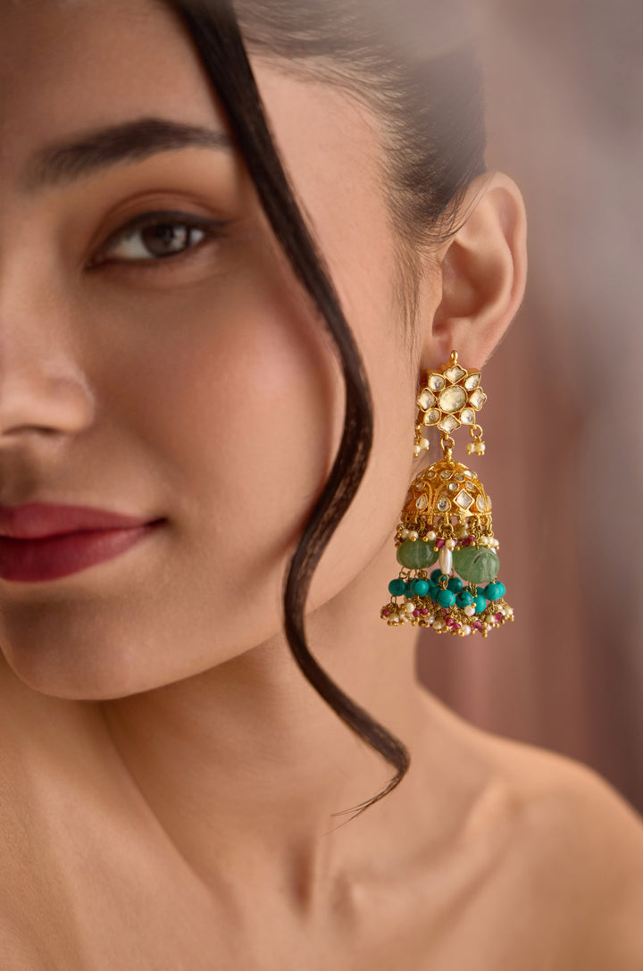 Heer Turquoise Kundan Jhumka Earrings