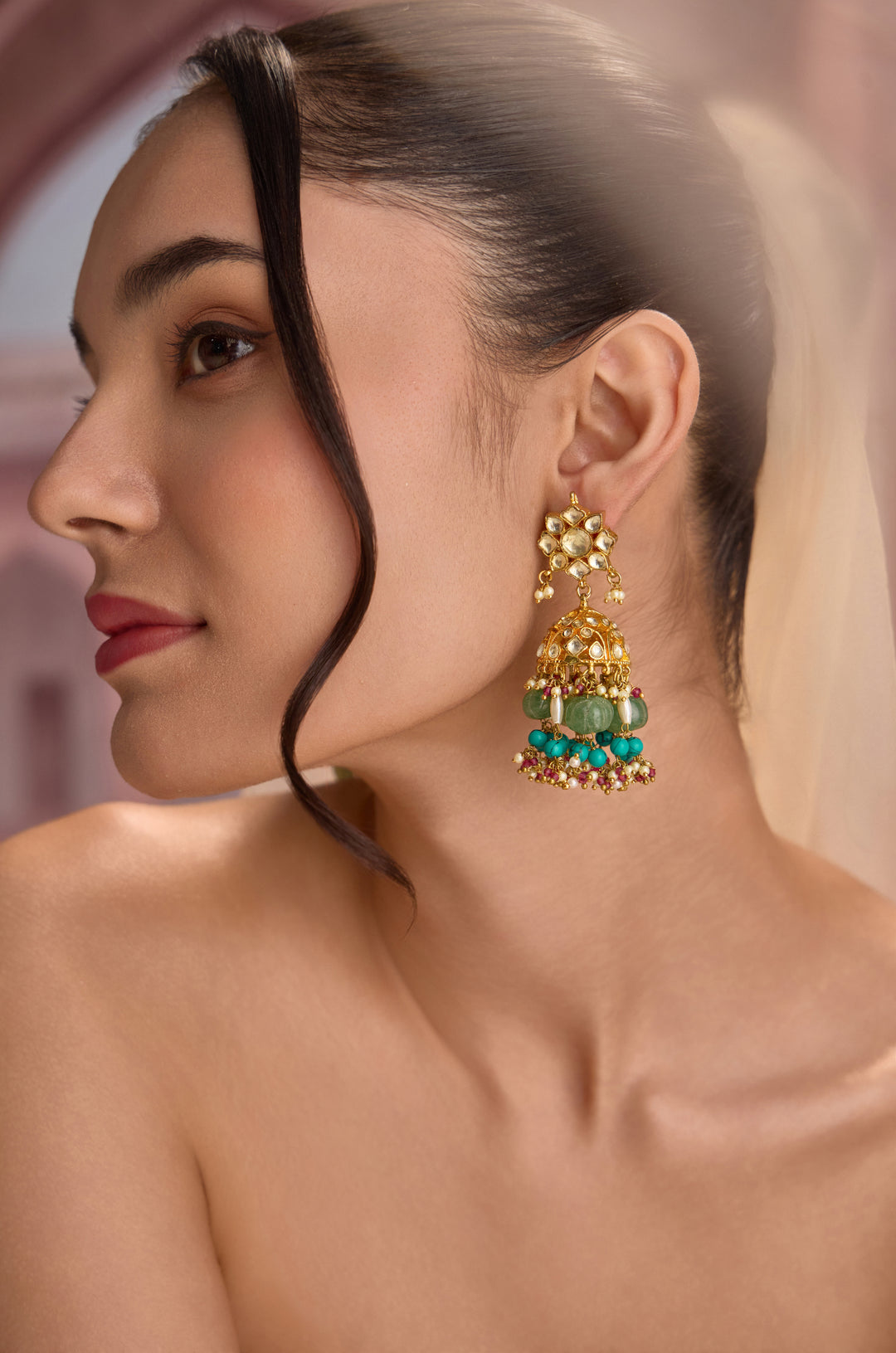 Heer Turquoise Kundan Jhumka Earrings