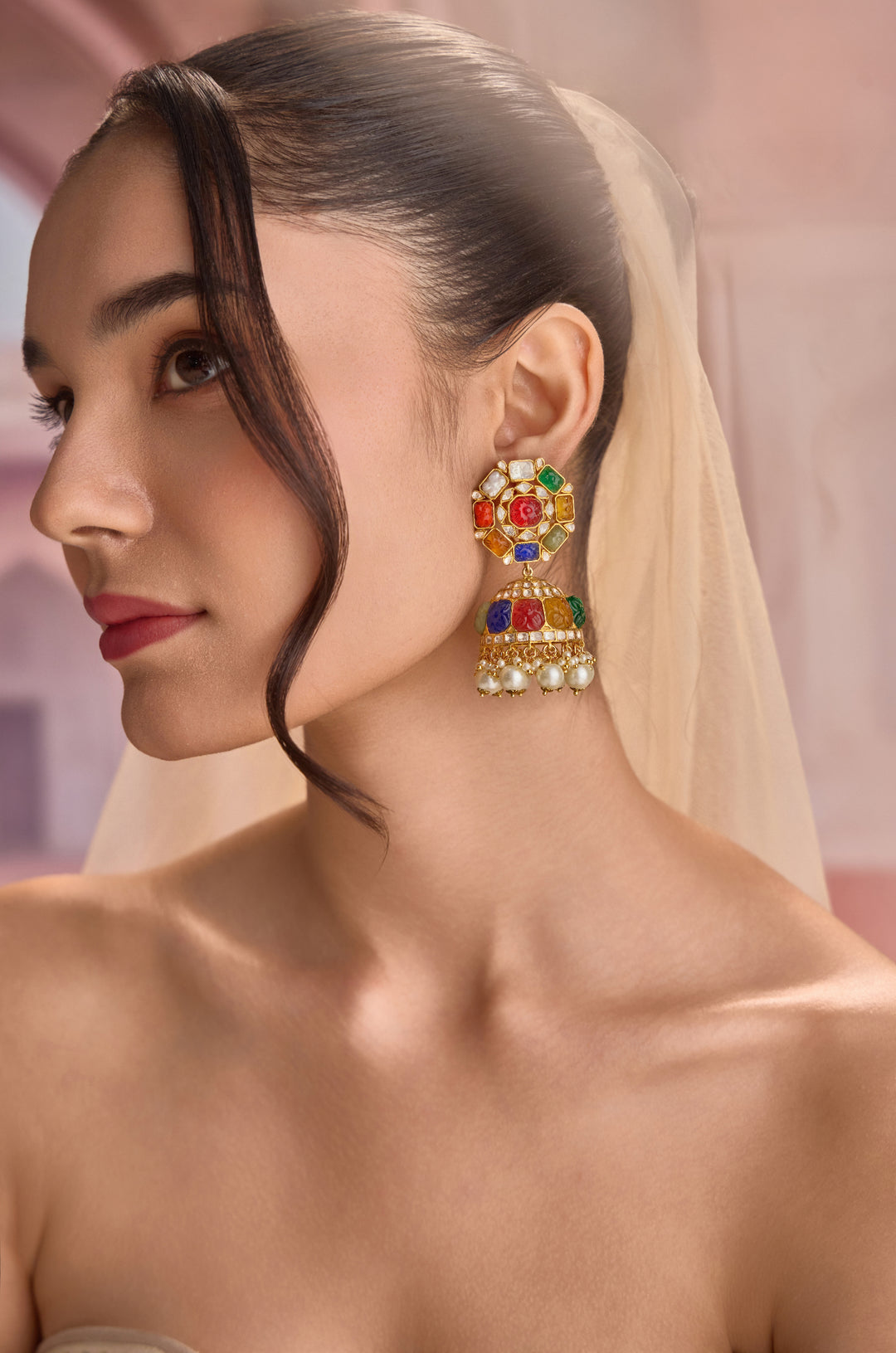 Jodha Polki Silver Jhumka  Earrings