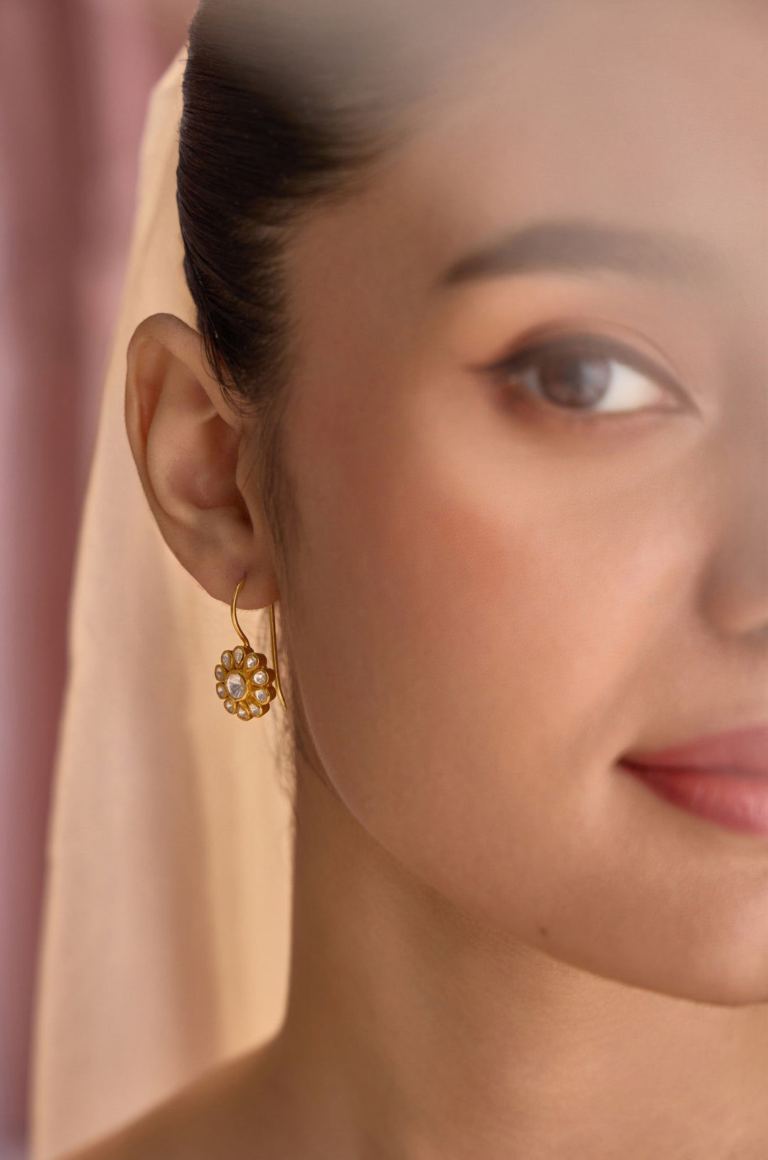 Wine Silver Polki Earrings