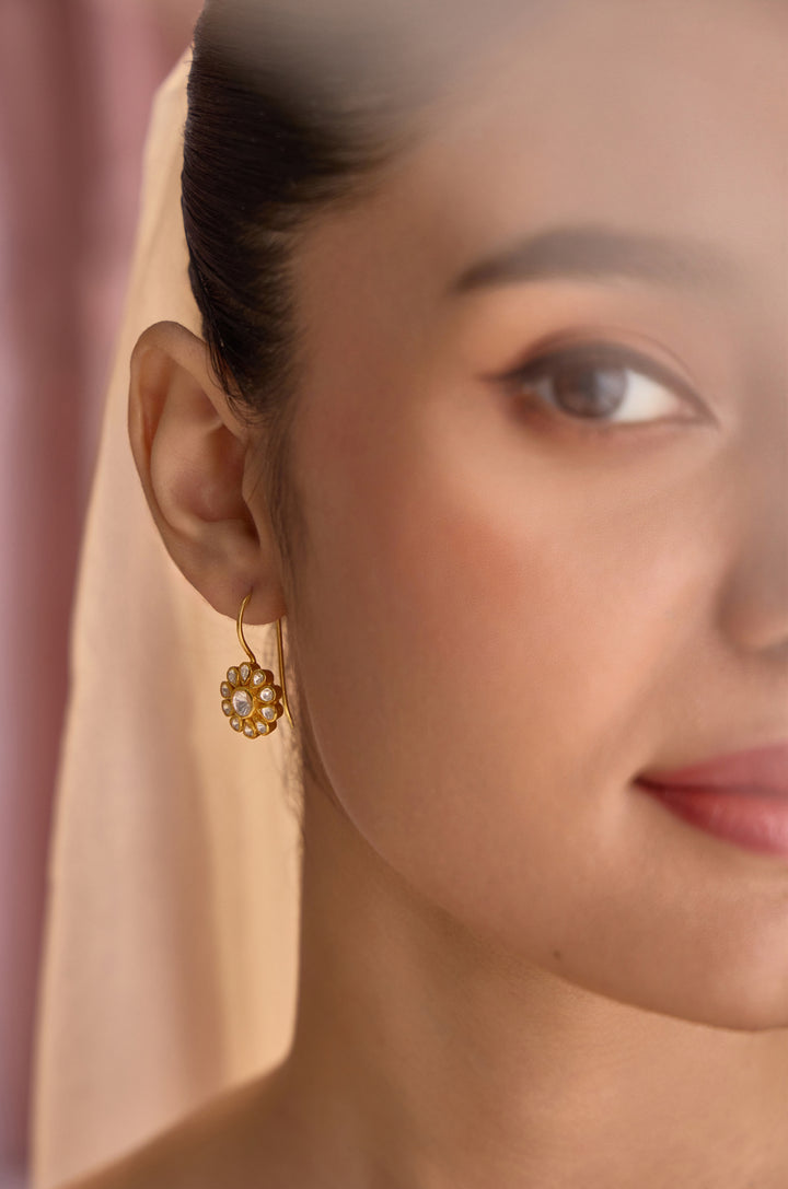 Wine Silver Polki Earrings