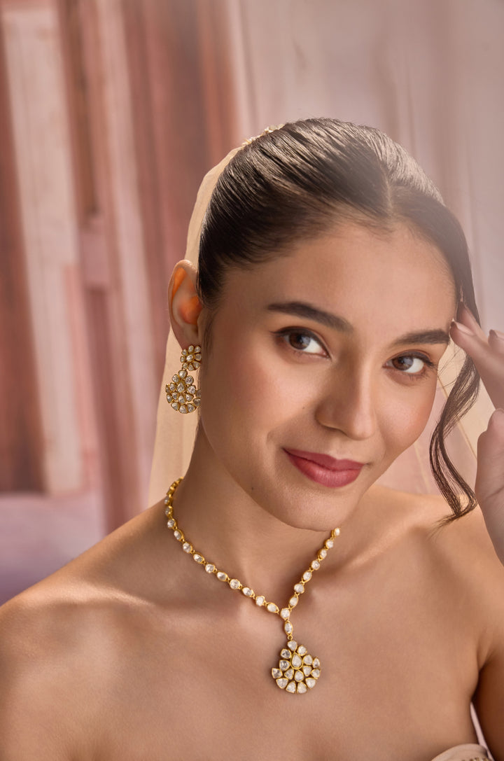 Aarini Polki Silver Pendant Necklace Set