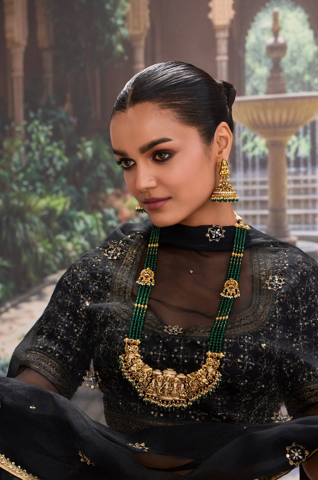 Kamakshi Green Temple Necklace Set