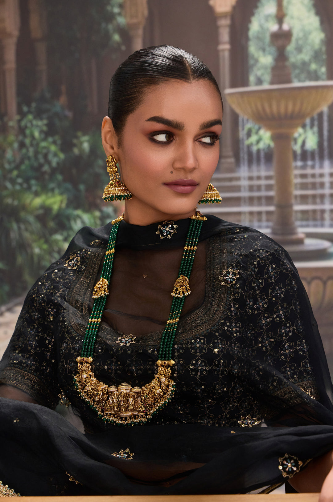 Kamakshi Green Temple Necklace Set