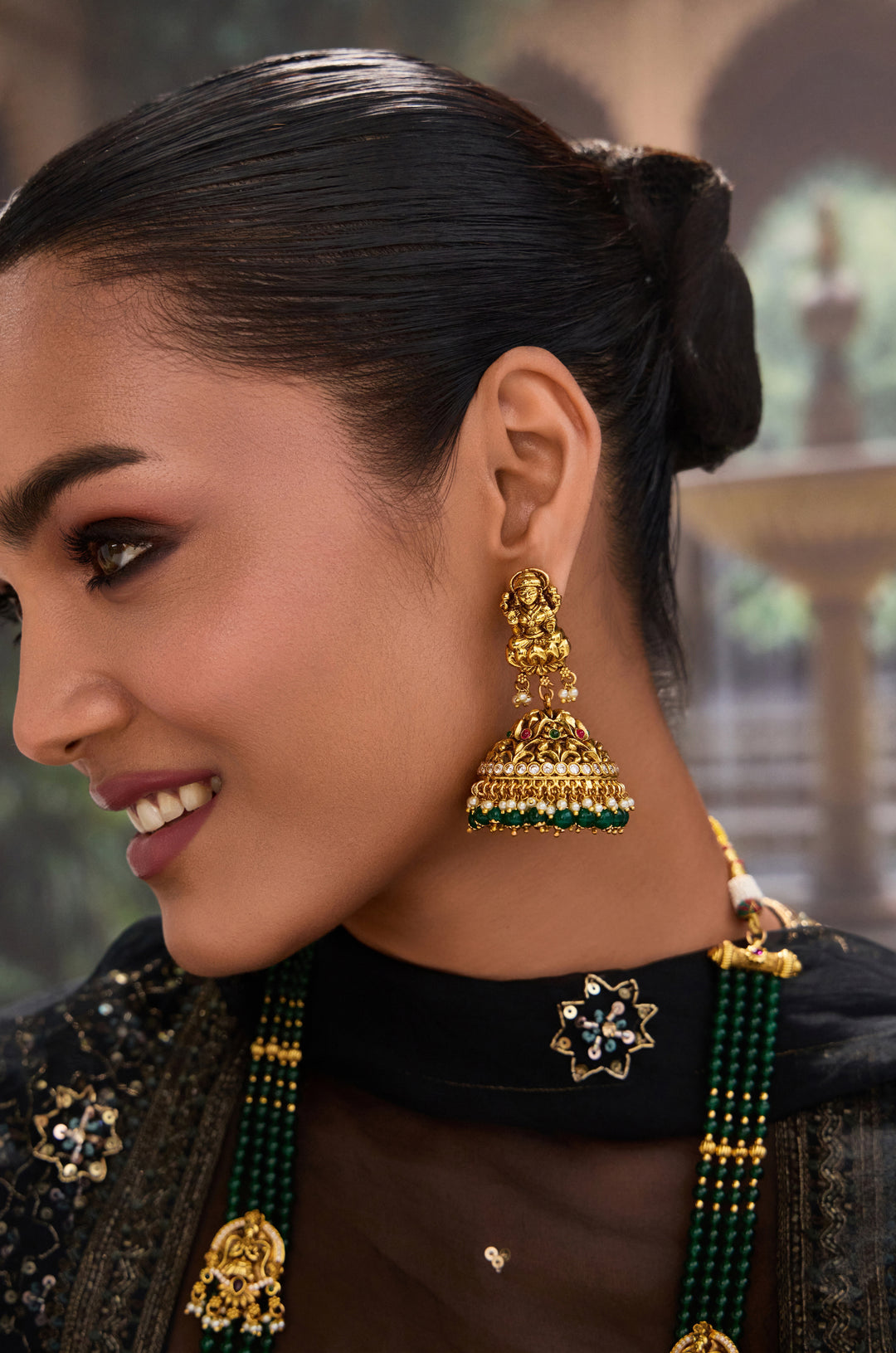 Kamakshi Green Temple Necklace Set