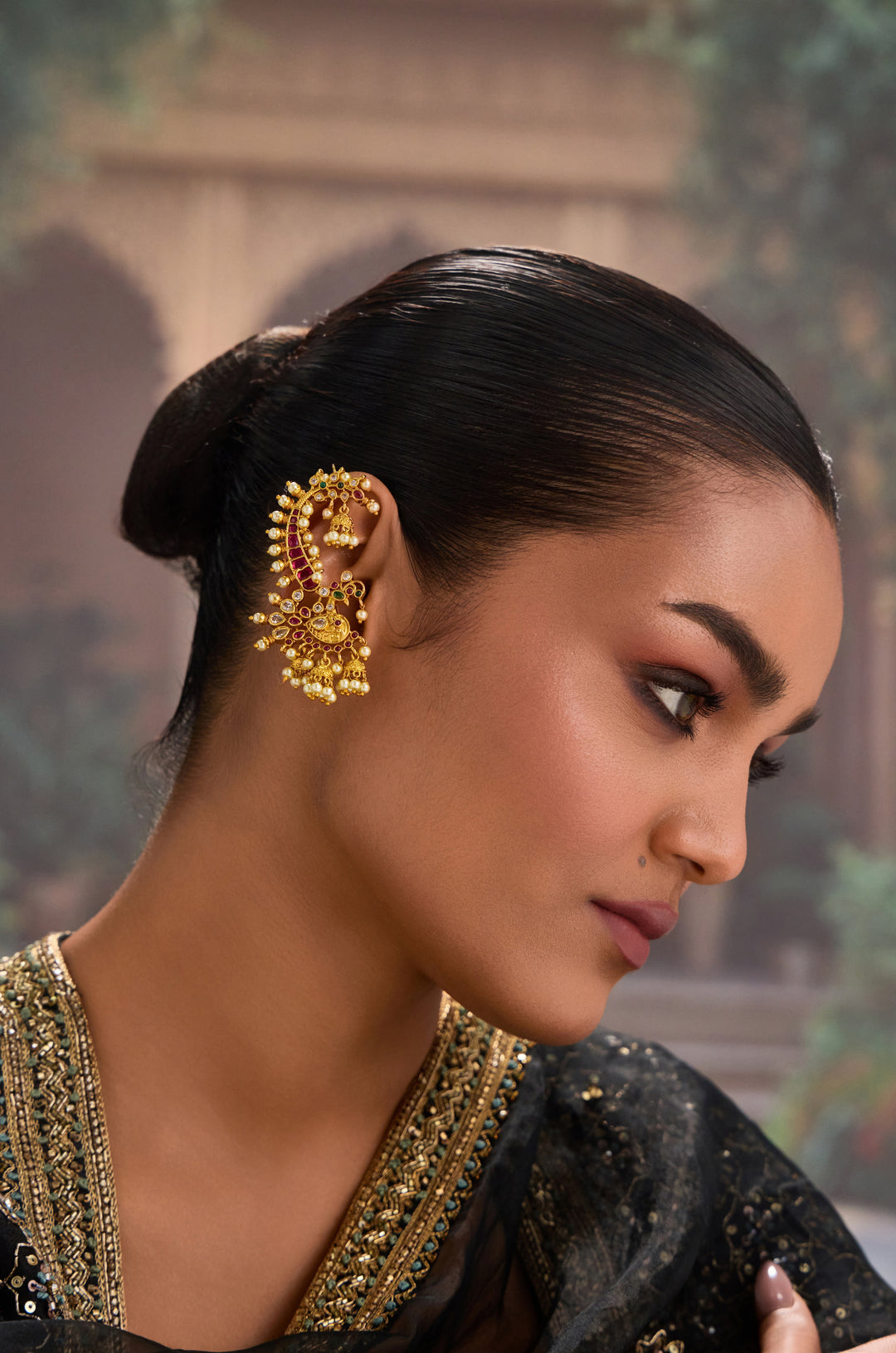 Nanika Red Temple Work Earrings