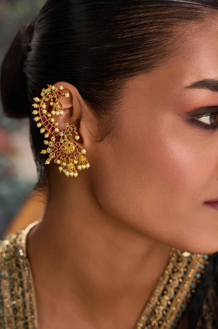 Nanika Red Temple Work Earrings