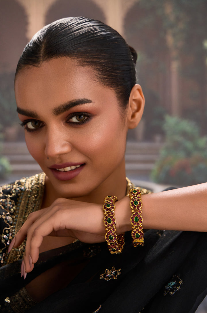Adavi Green Temple Bangles - Set of 2