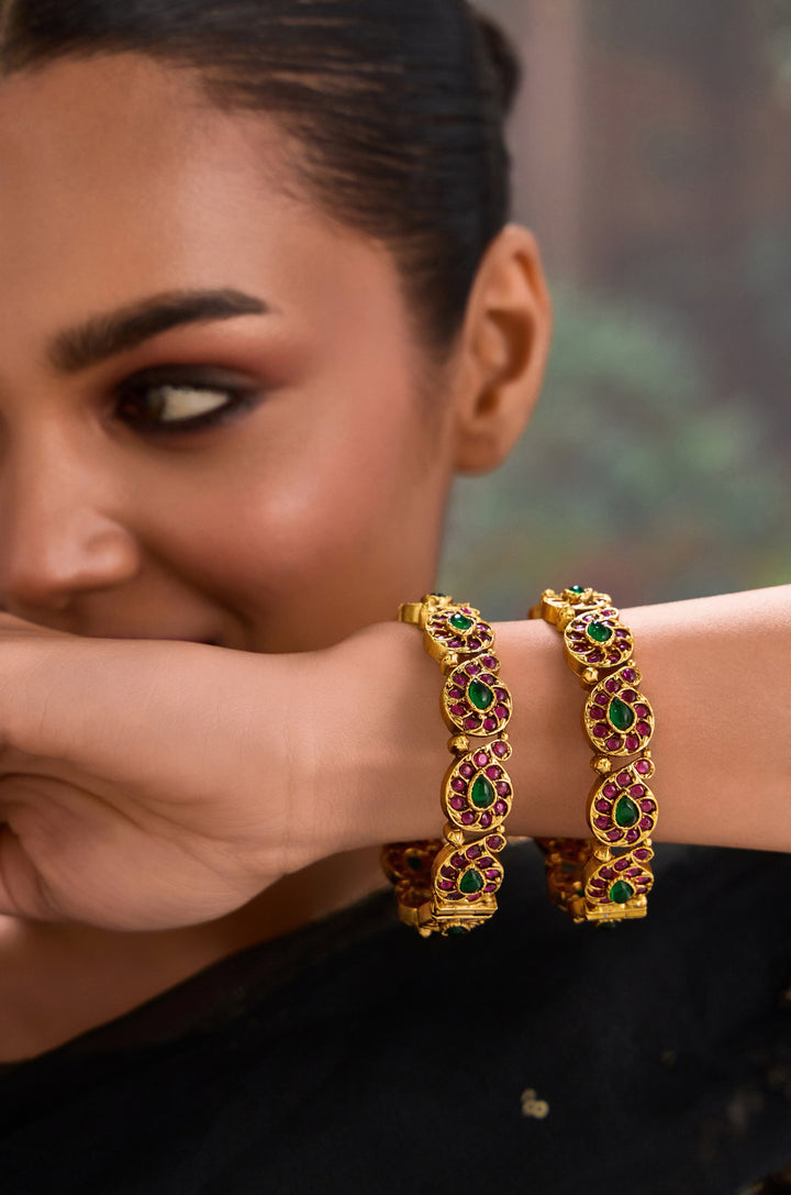 Adavi Green Temple Bangles - Set of 2