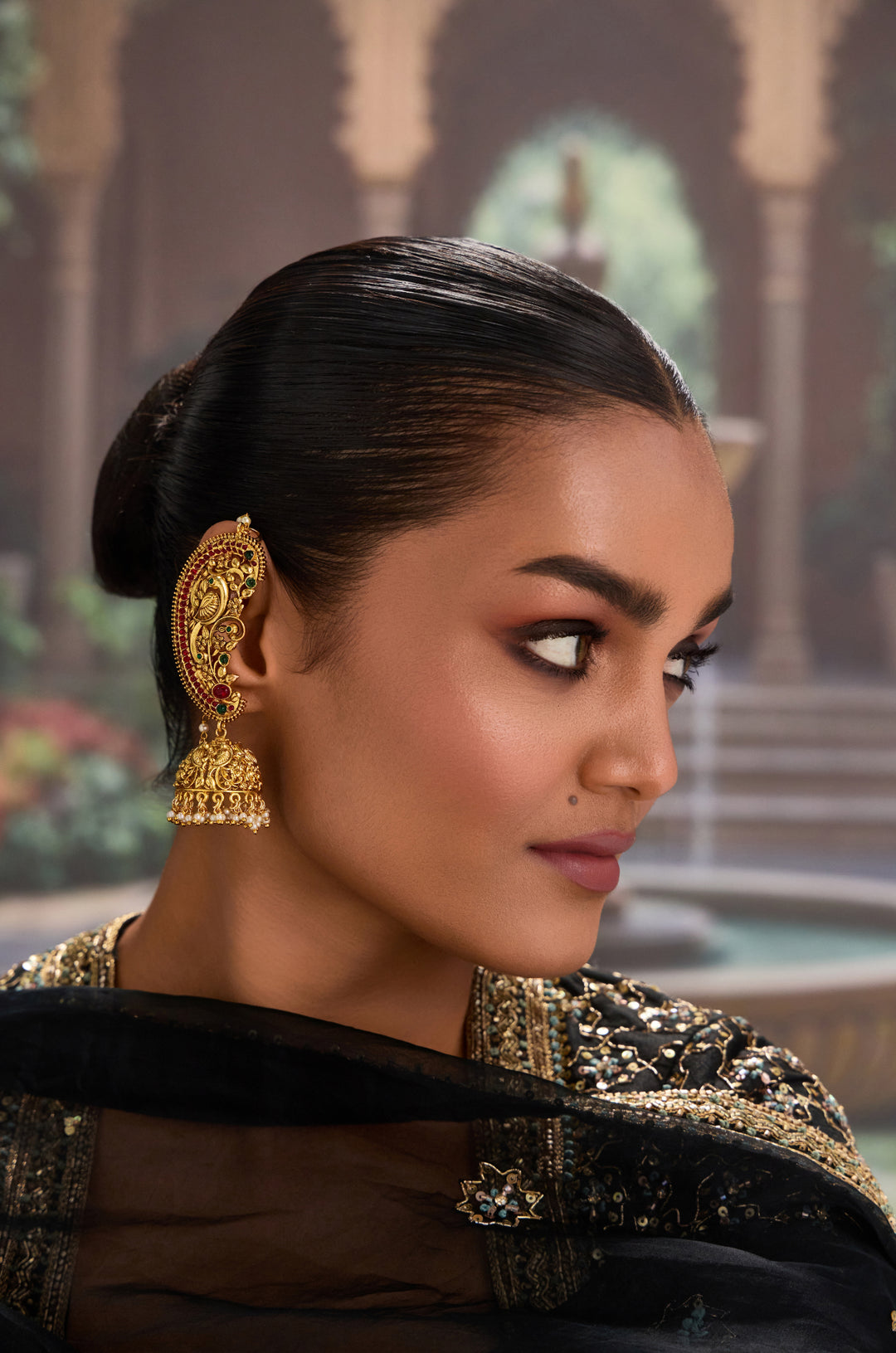 Hemanika Red Temple Work Earrings