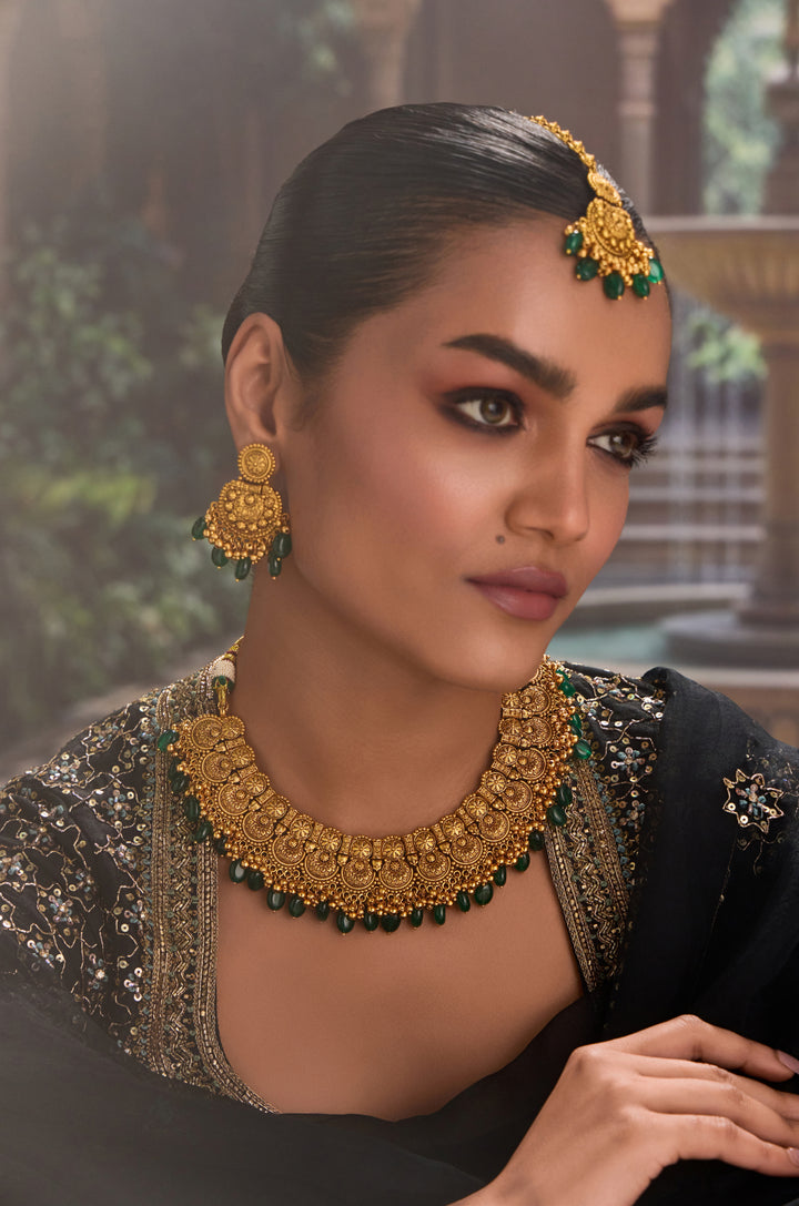 Girisha Green Temple Work Necklace Set