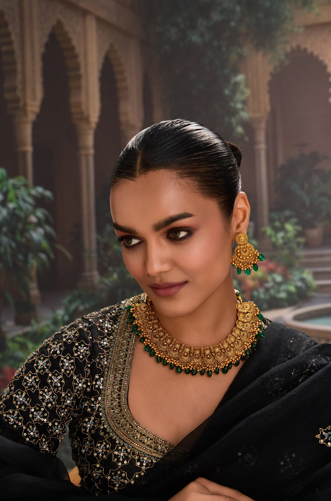 Girisha Green Temple Work Necklace Set