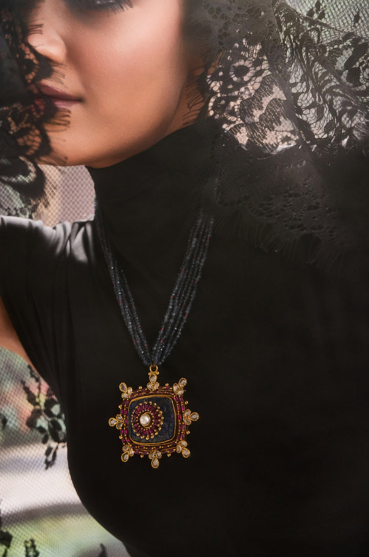 Marasim Blue Temple Work Necklace