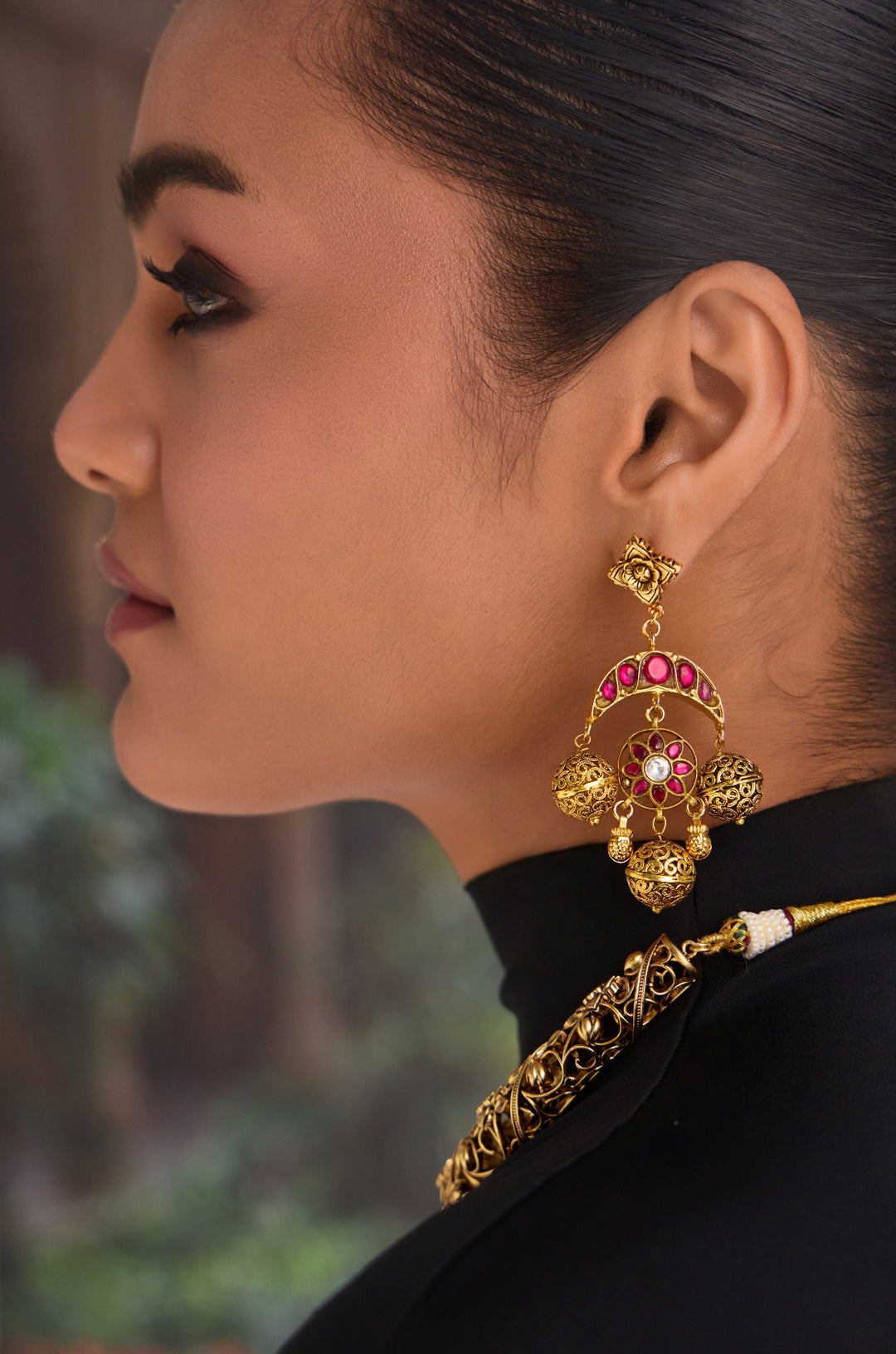 Raghvi Temple Work Hassli Necklace Set