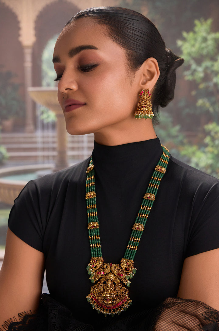 Sahime Green Temple Work Necklace Set