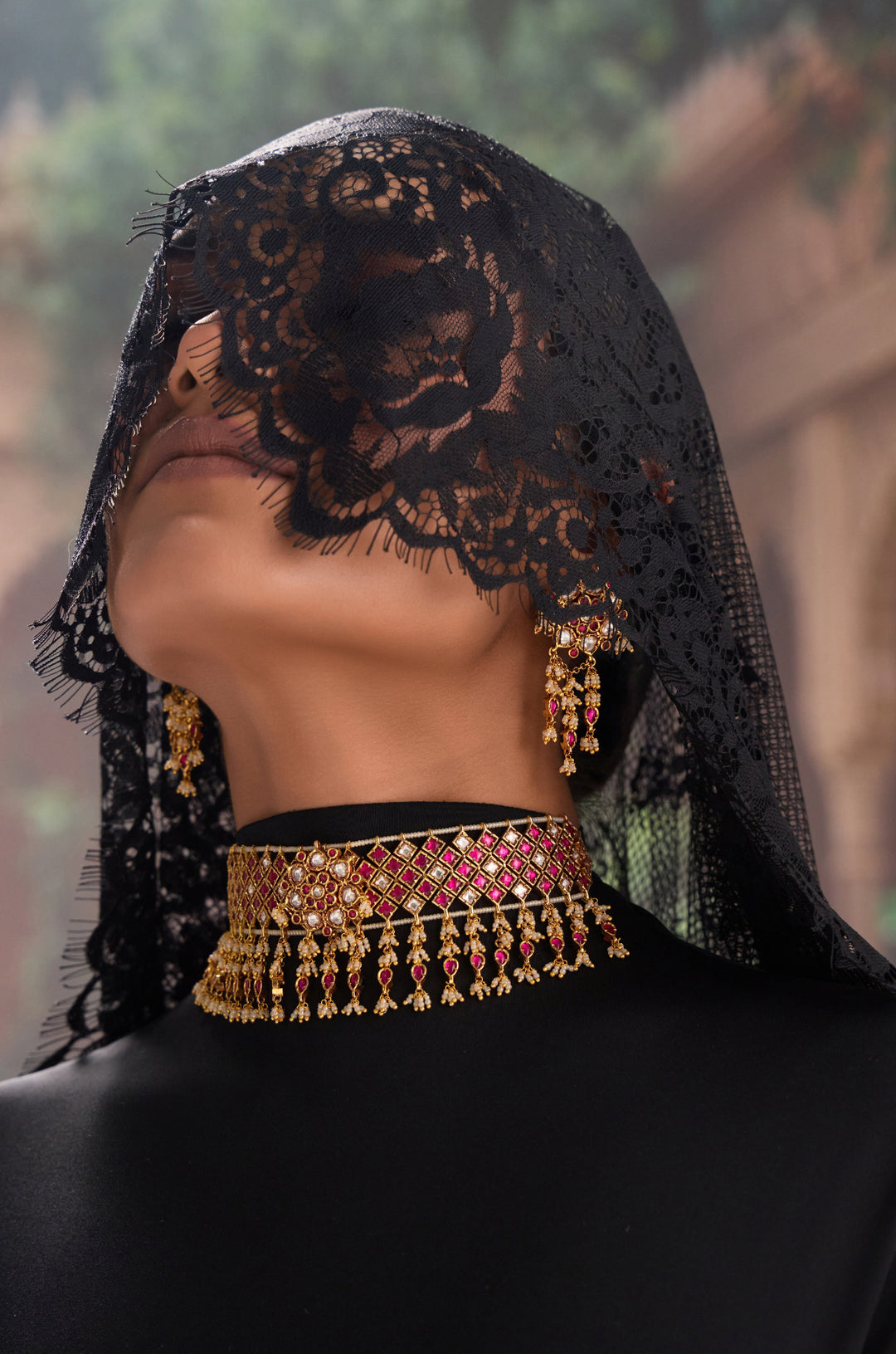 Rachana Red Temple Necklace Set