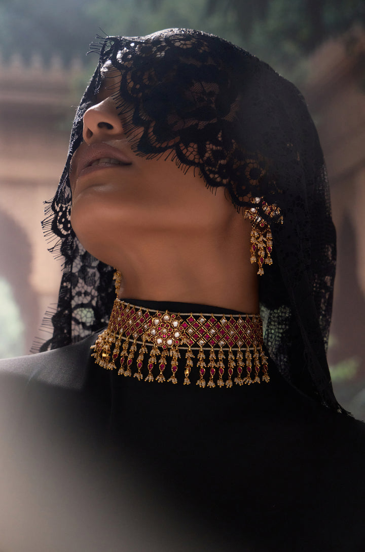 Rachana Red Temple Necklace Set