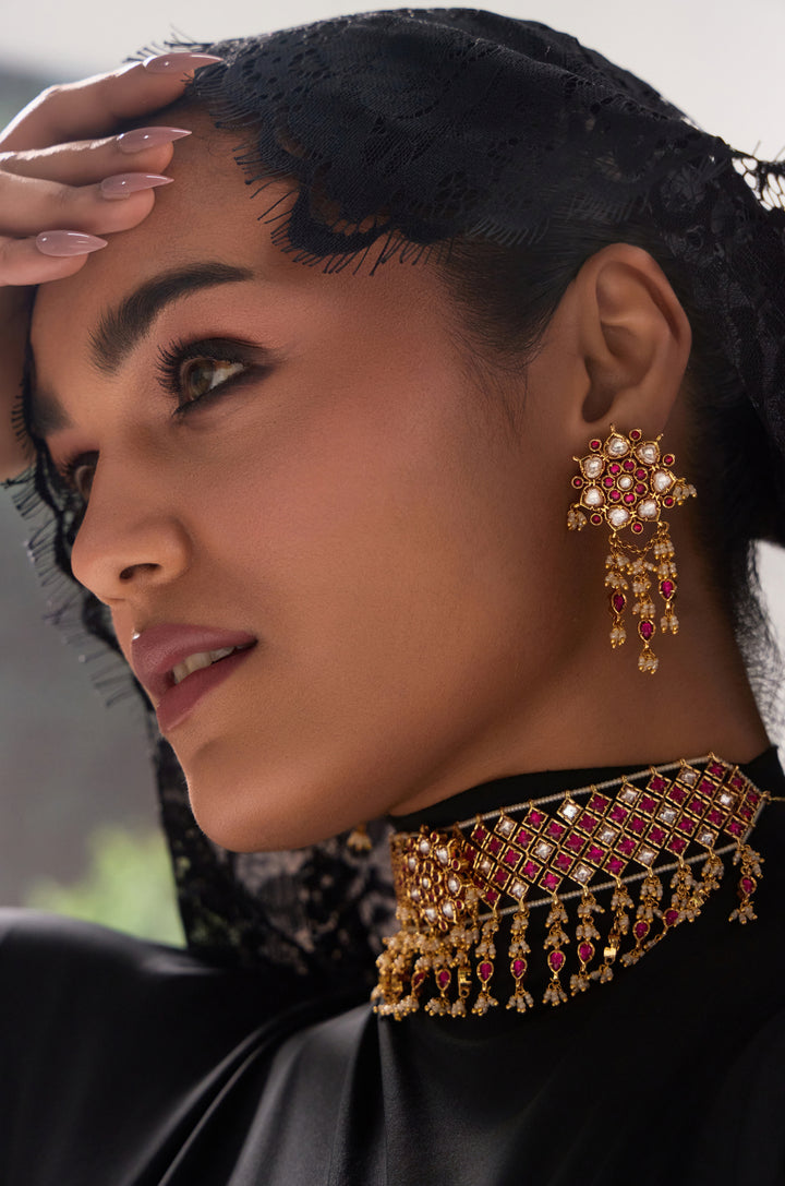 Rachana Red Temple Necklace Set