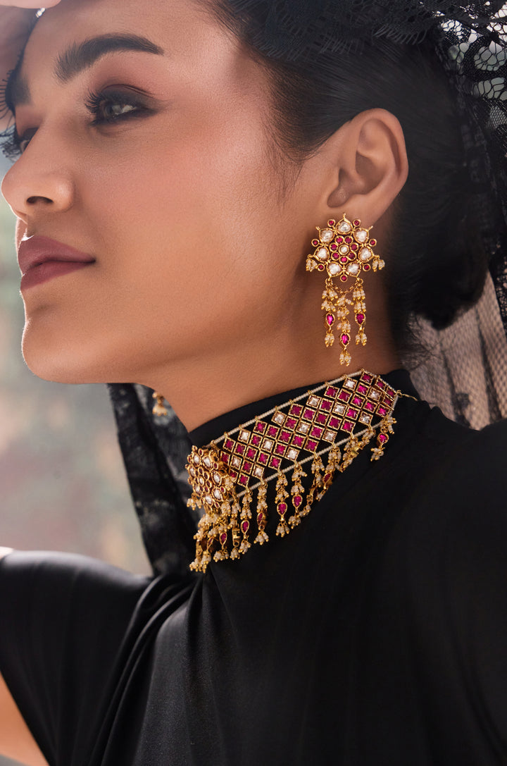 Rachana Red Temple Necklace Set