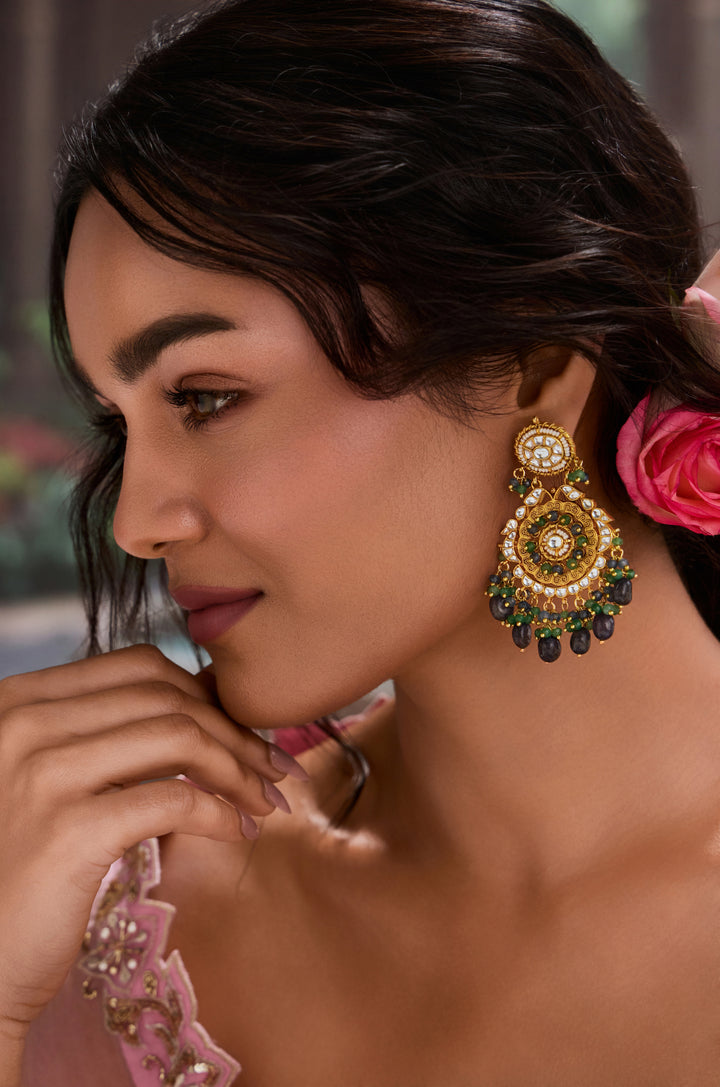 Rashi Green Kundan Earrings