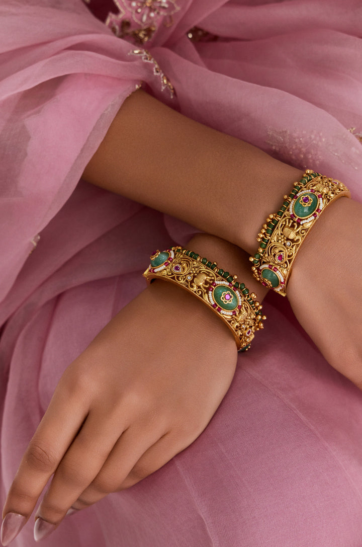 Safina Mint Temple Bangles - Set of 2