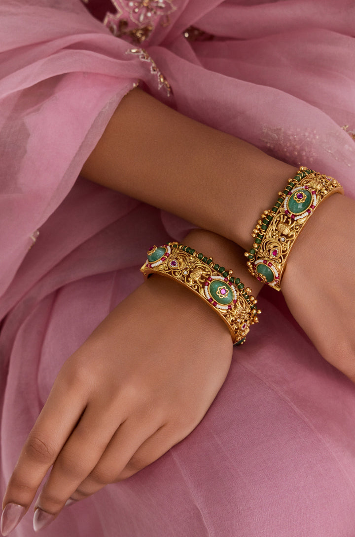 Safina Mint Temple Bangles - Set of 2