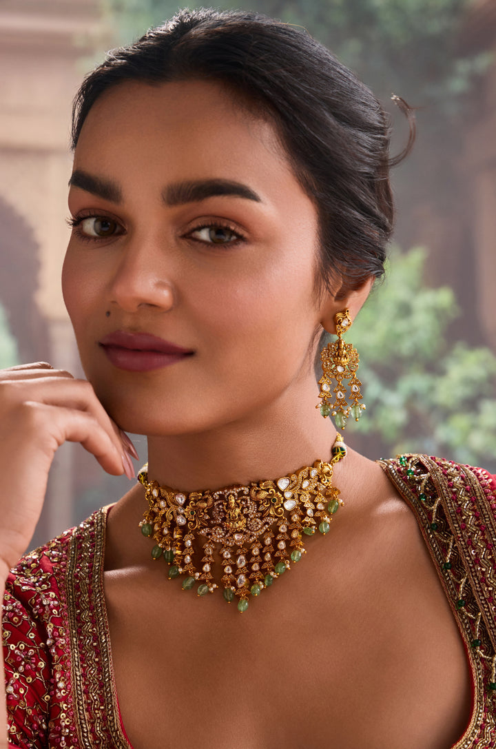 Yamini Mint Temple Necklace Set