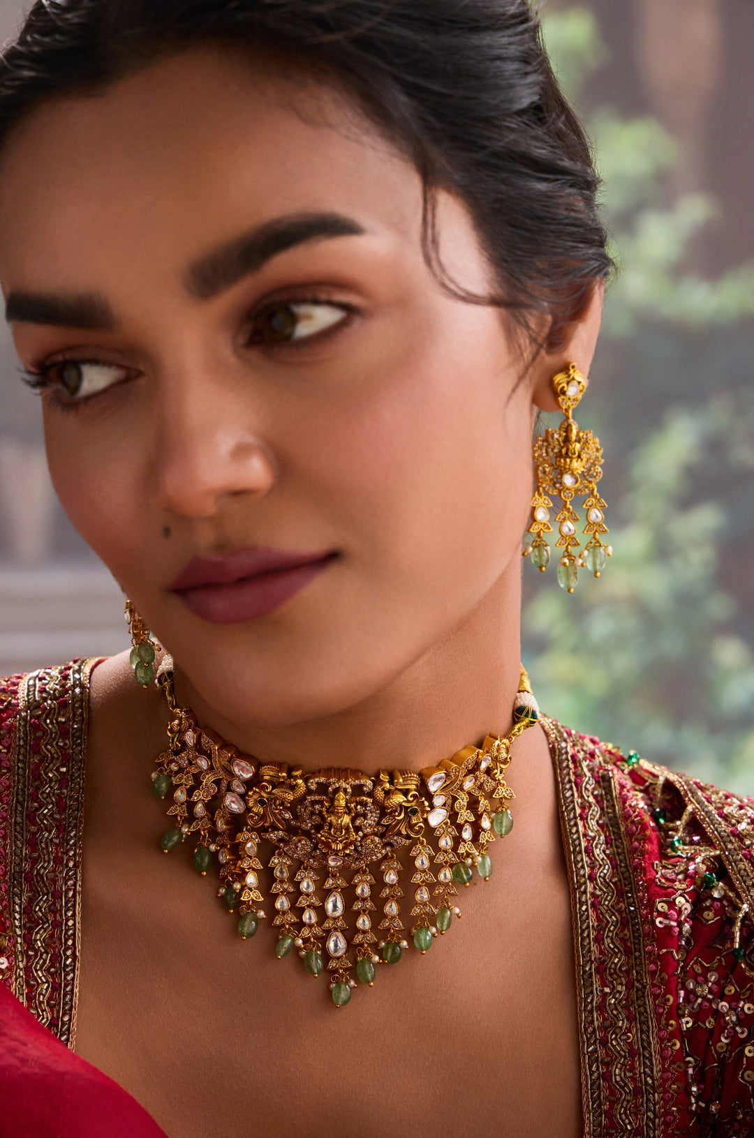 Yamini Mint Temple Necklace Set