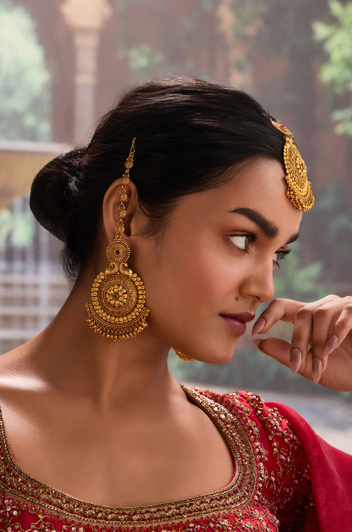 Saraswati Temple Earrings And Maangtikka Set