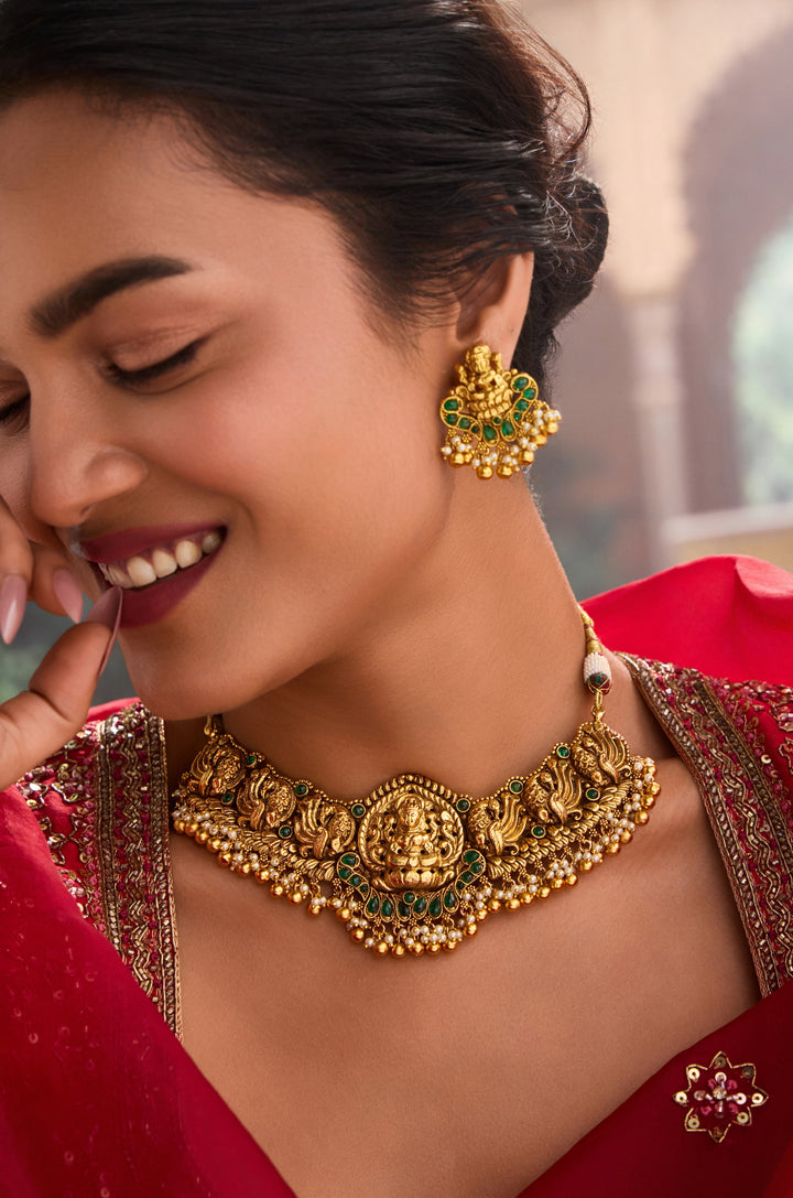 Urvashi Green Temple Necklace Set