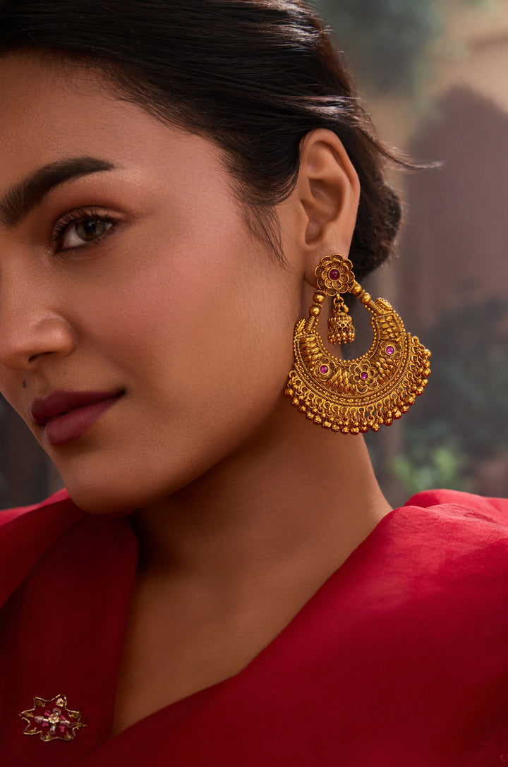 Urvashi Temple Work Chandbali Earrings