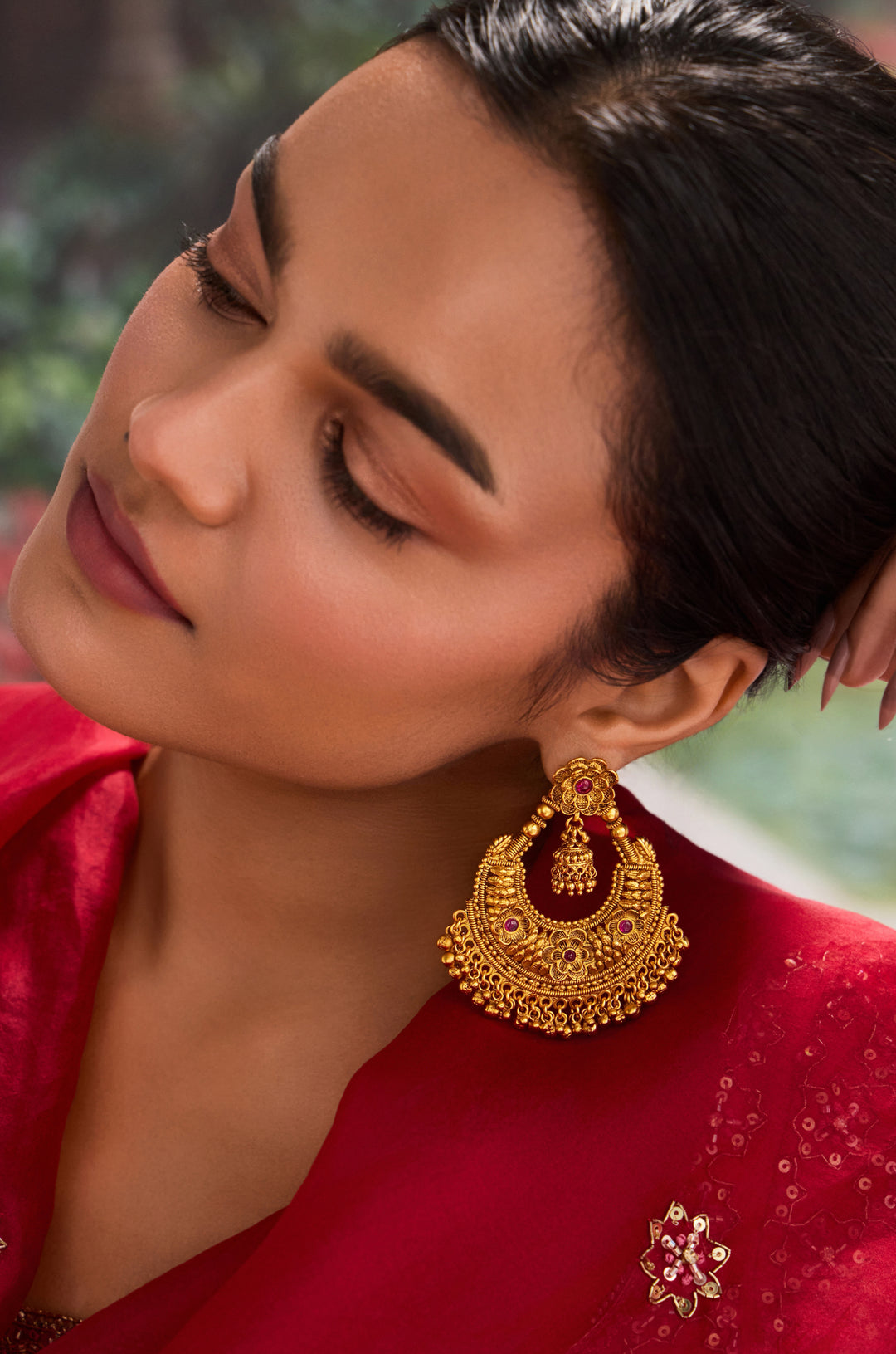 Urvashi Temple Work Chandbali Earrings