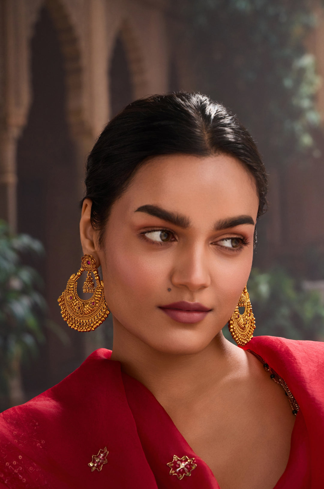 Urvashi Temple Work Chandbali Earrings