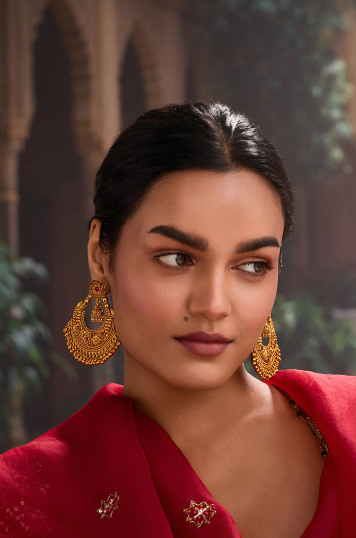 Urvashi Temple Work Chandbali Earrings