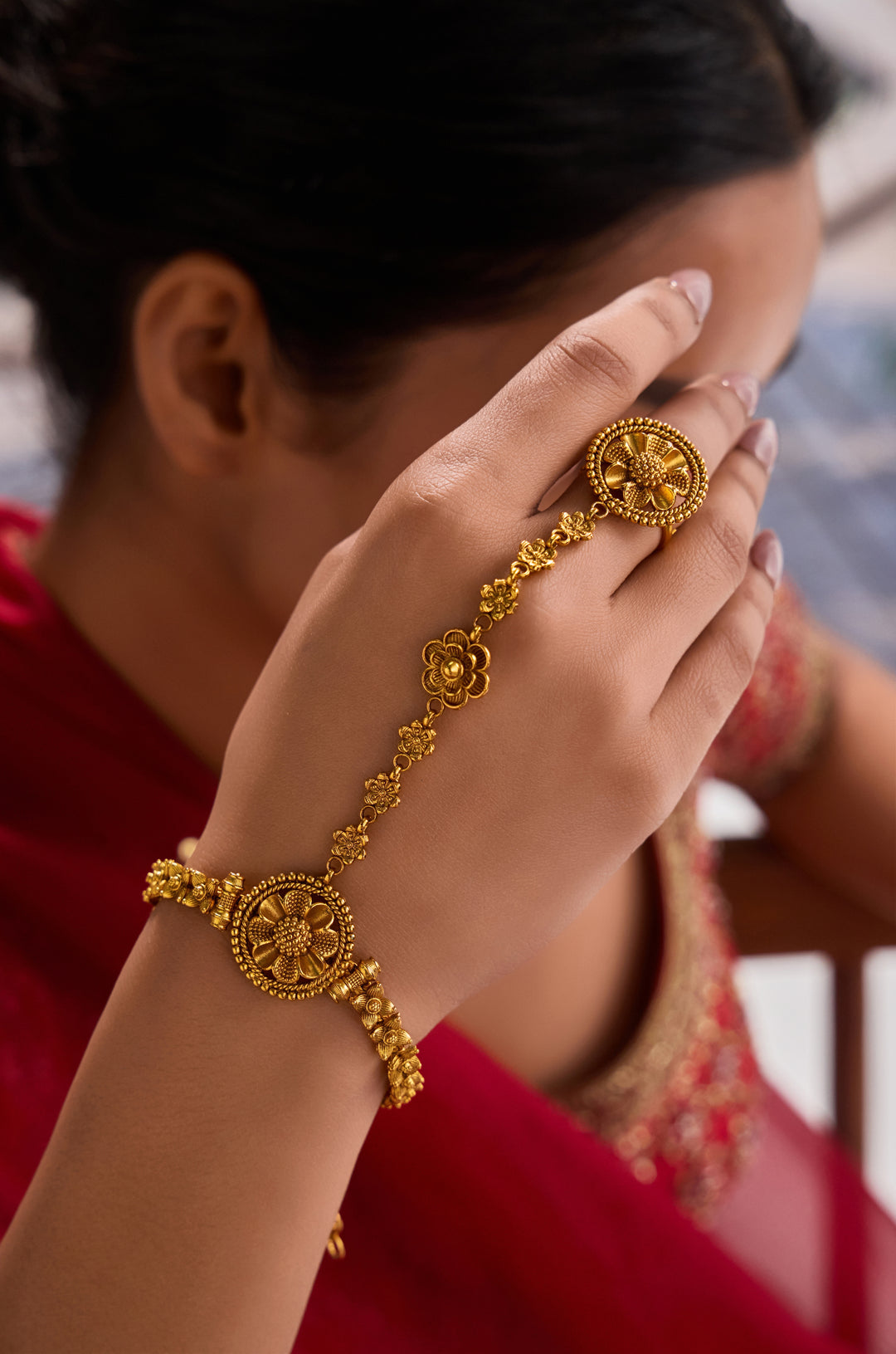 Meena Temple Hathphool Bracelet