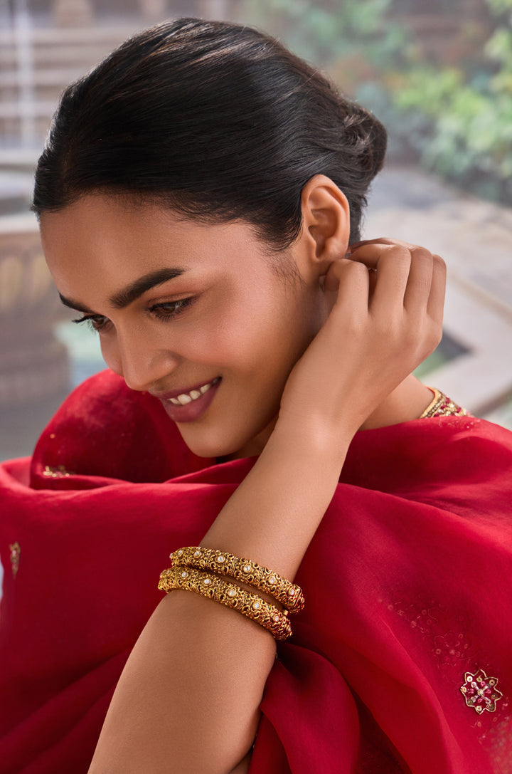 Srilatha Temple Work Bangles - Set Of 2